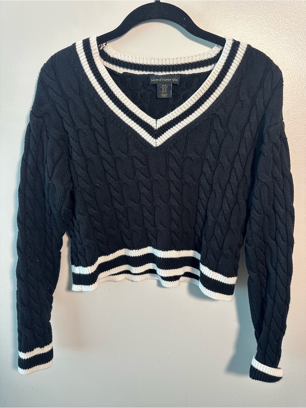 House of Harlow 1960 Varsity Cable Knit Cropped Sweater XS